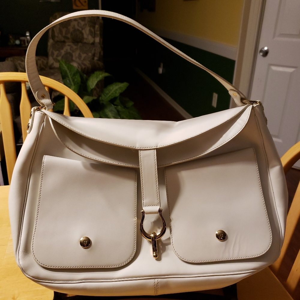 kate spade Wht Leather Front Pocket Folded Top Bag